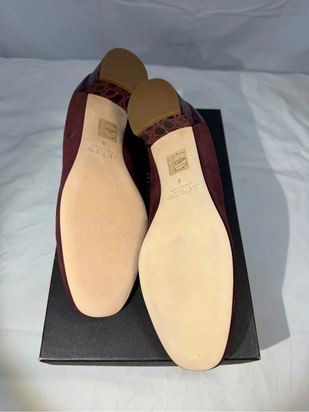 J. Crew Classic Women's Suede Pumps w Stamped Croc Heel. 8Wmn. Vintage Cabernet